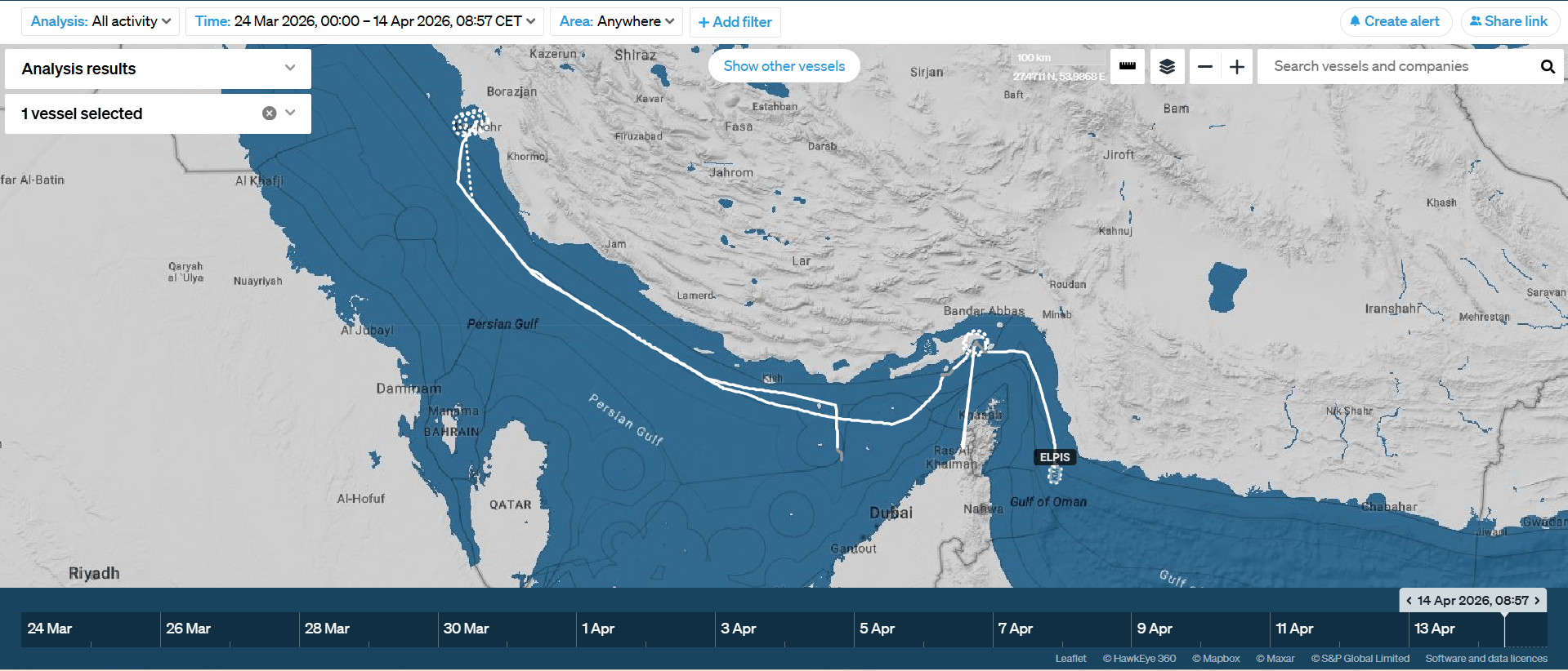 Маршрут Elpis 24 марта — 14 апреля 2026