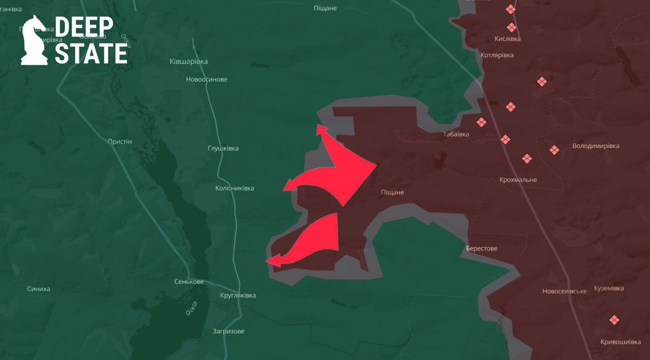 Ситуация на украинском плацдарме на левом берегу реки Оскол по версии DeepState