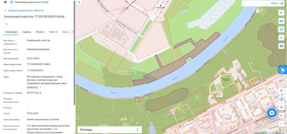 Разметка участков внутри ООЗТ Мнëвниковской поймы. Вид разрешенного использования участков — капитальное строительство, в том числе многоэтажная жилая застройка и торговые центры