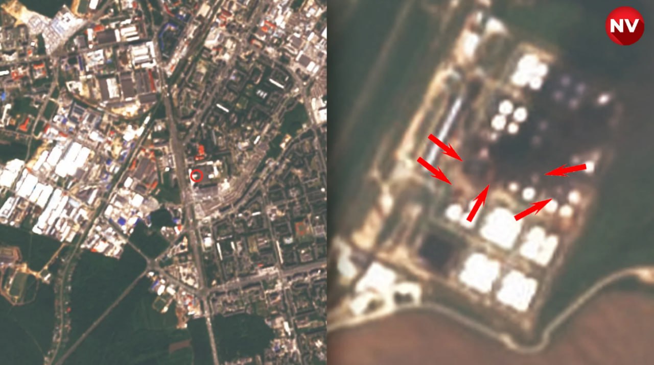 Спутниковый снимок последствий налета на нефтебазу в Энгельсе от 10 июня 2025 года