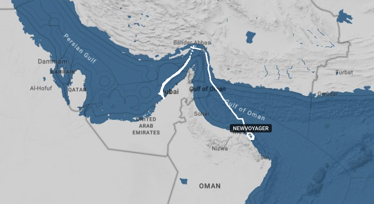 Маршрут Newvoyager через Ормузский пролив